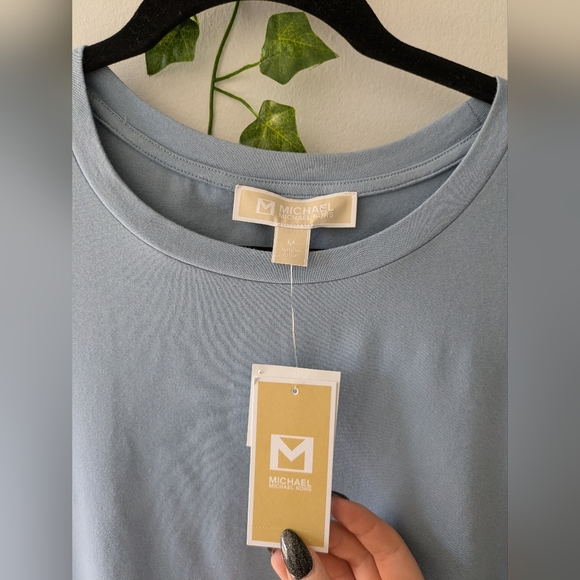 NWT MEDIUM MICHAEL KORS Baby Blue Ruched Bodycon Dress Sporty Casual - Picture 5 of 9